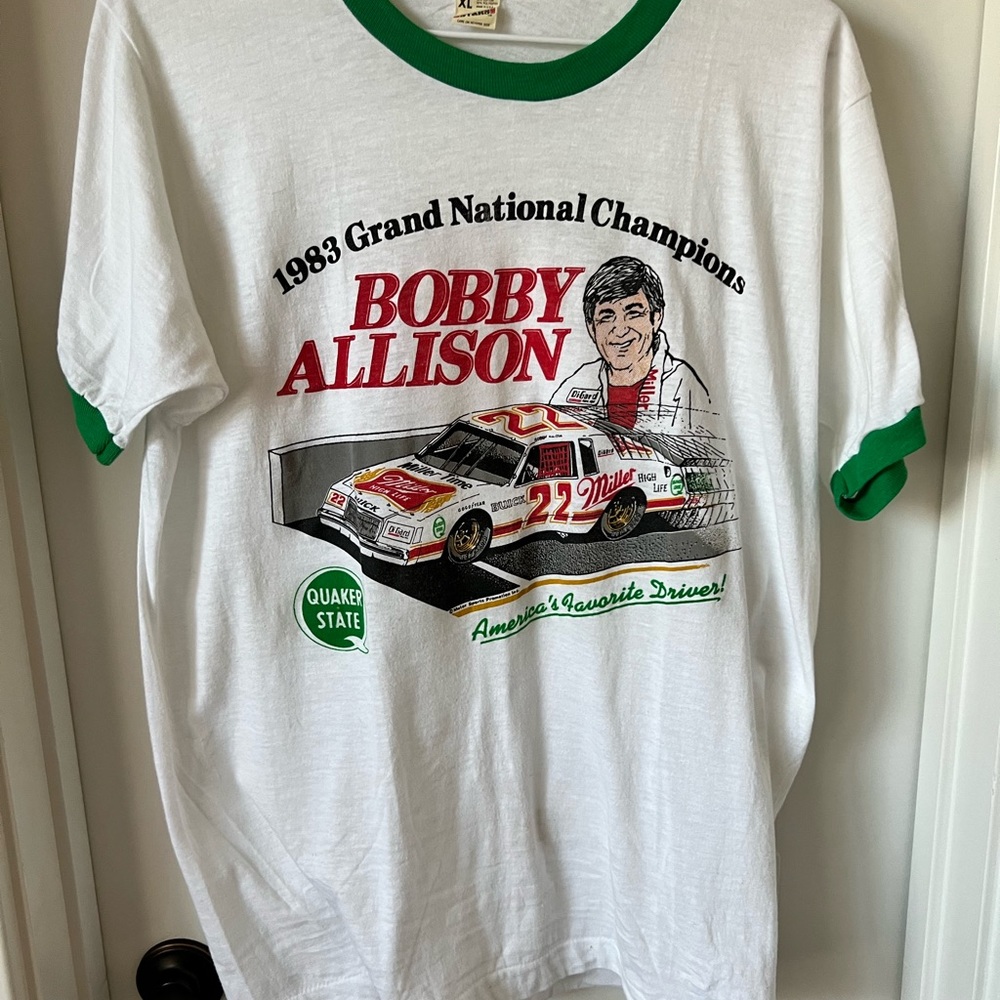 Vintage 1980s Bobby Allison Miller Beer tshirt NASCAR GRAND NATIONAL CHAMPION
